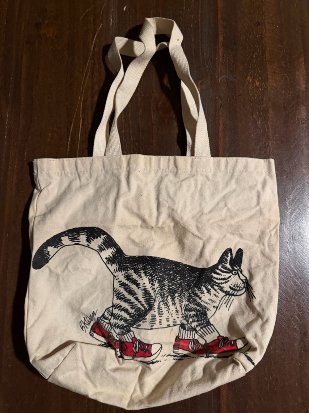 VTG B. Kiliman Canvas Cat Tote Bag with Red Sneakers 12”x14”